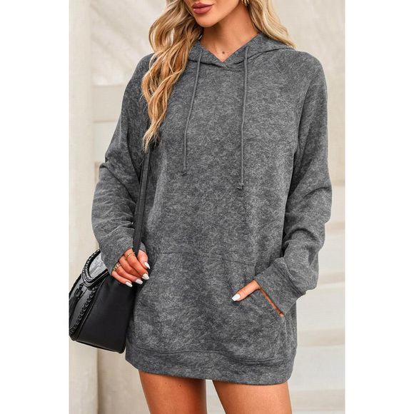 Azura Exchange  Gray Mineral Wash Kangaroo Pocket Drawstring Pullover Hoodie - Picture 6 of 15